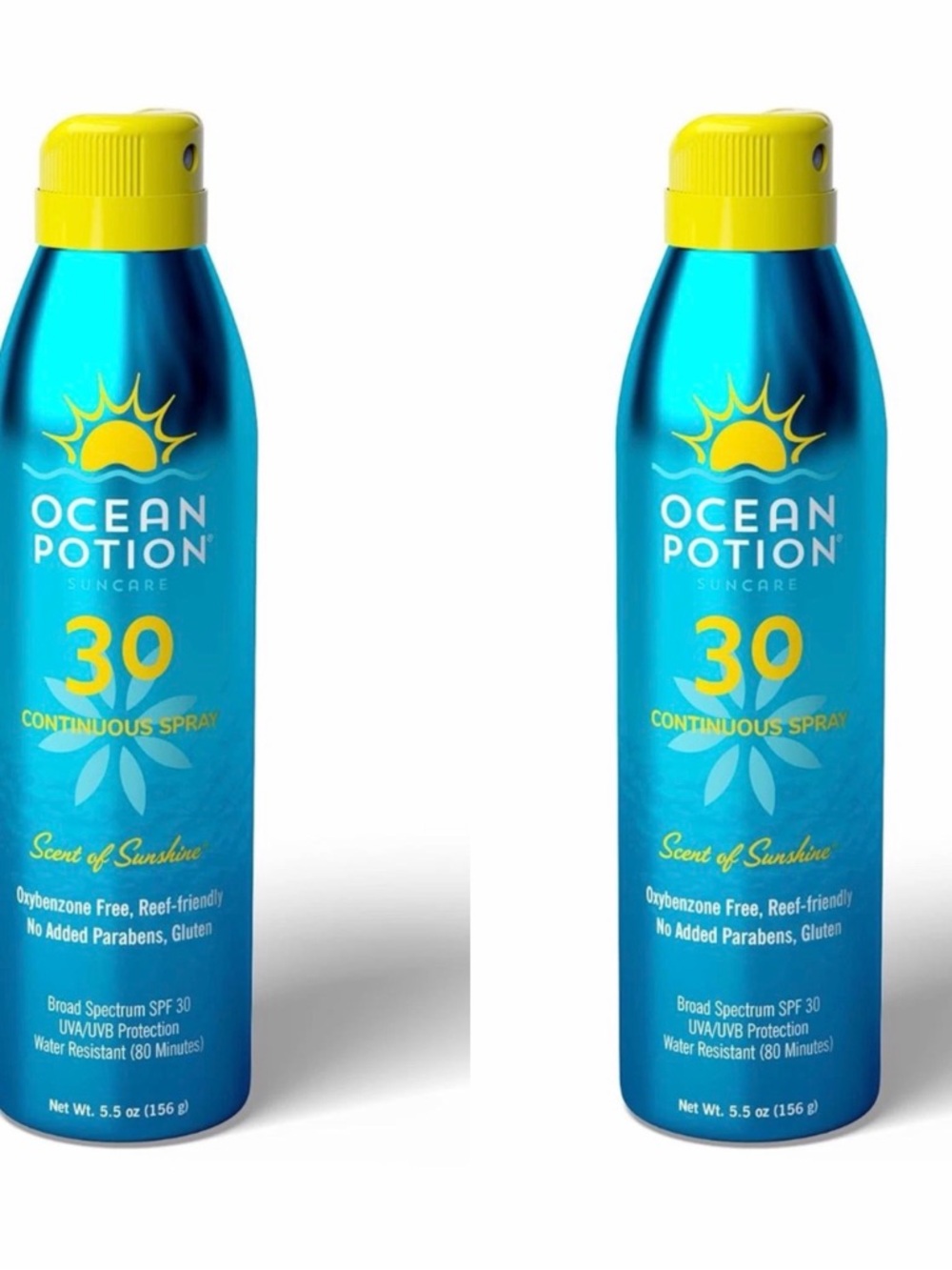 X 2 Ocean Potion Continuous SPF30 Sunscreen Body Spray UVA/UVB Aloe 5.5 oz ea